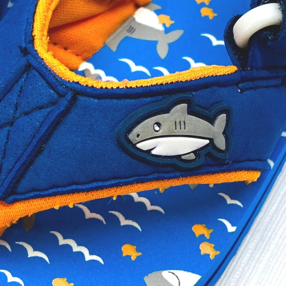 Kids Shark‎ Flip Flop Sandals Toddler Size 3 Blue Orange Hook and Loop